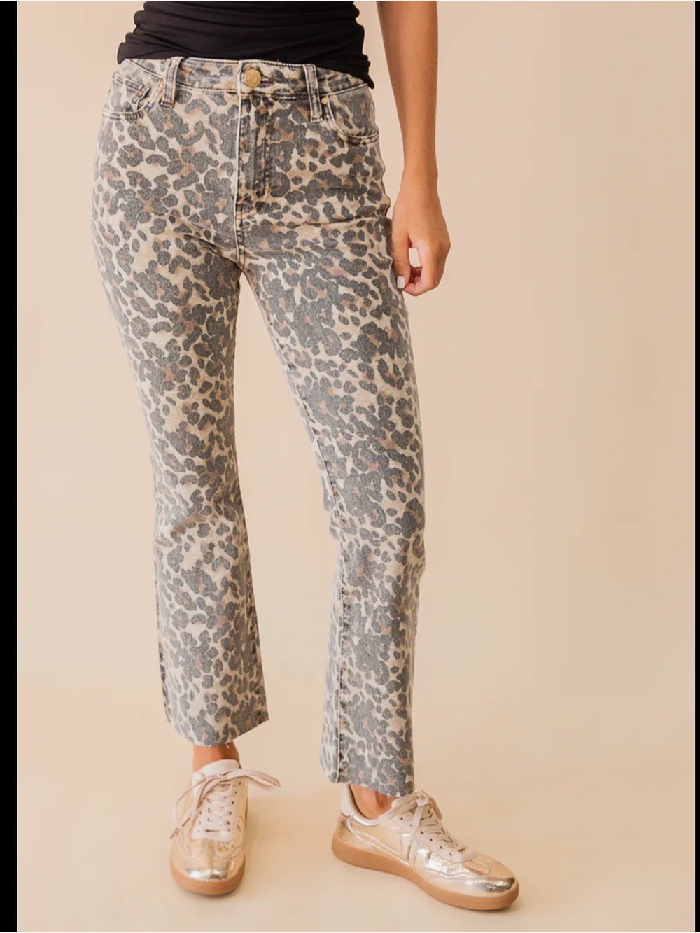 Kut from the Kloth Grey Leopard Cropped Straight Jeans
